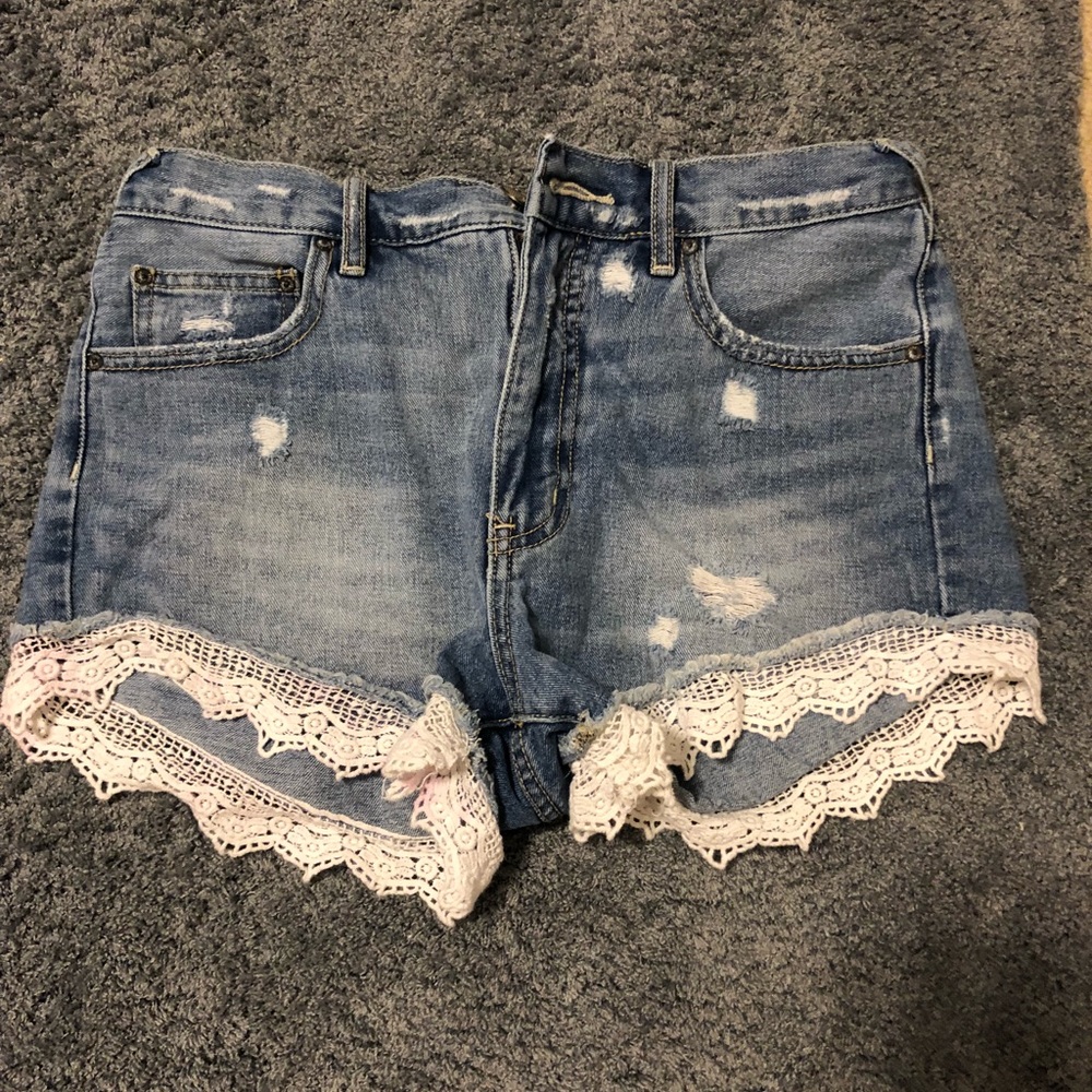 freepeople denim shorts w lace bottom